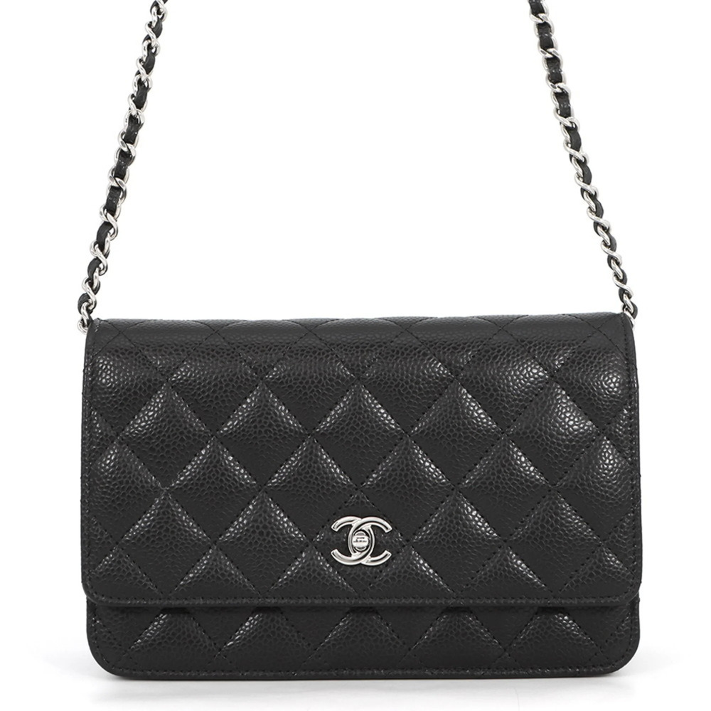 CHANEL Black Caviar Leather Logo Wallet